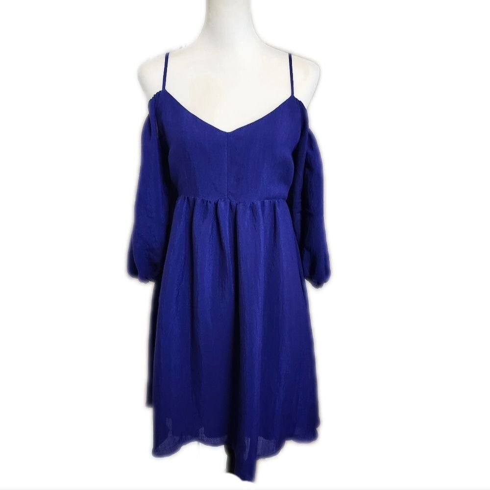 Moulinette Soeurs by Anthropologie off the shoulder mini dress, blue, size XS